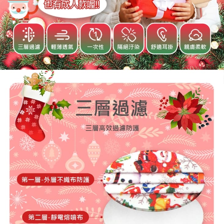 一次性防護聖誕節口罩 多款色可選袋裝/非醫療