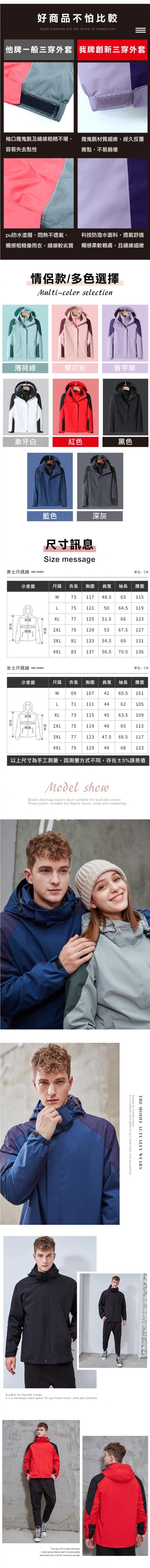 三穿戶外防風防雨機能連帽外套
