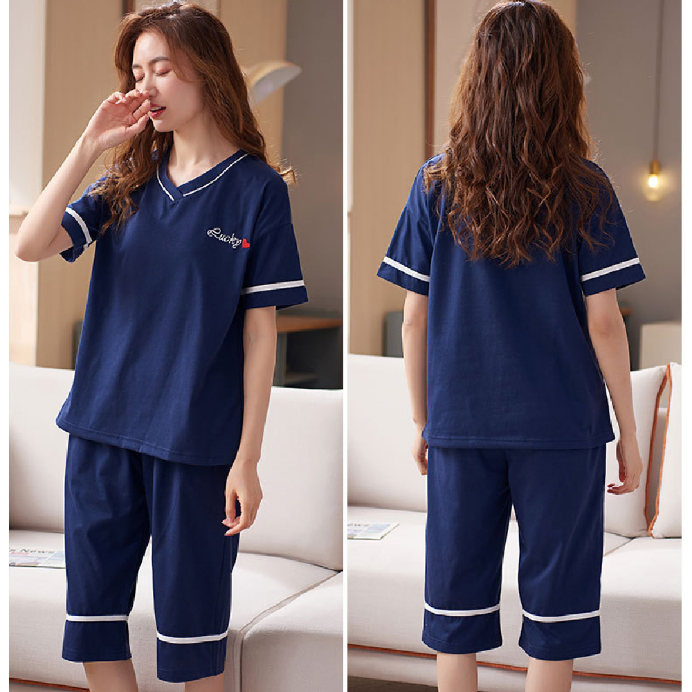       【NEW FORCE】棉柔V領七分褲居家套裝-4色可選(睡衣/居家