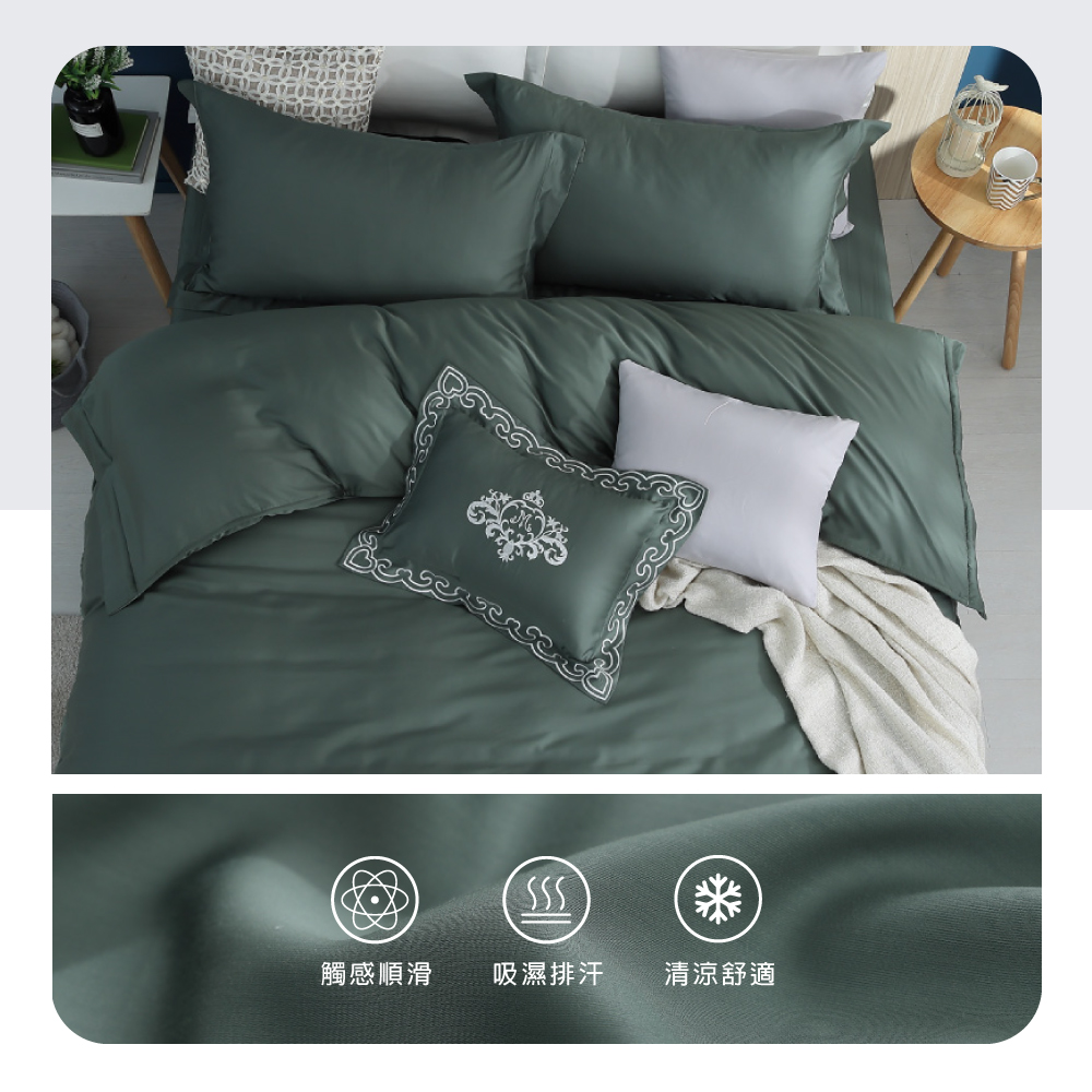 【BEST】韓版100支頂級素色天絲床包組 鋪棉兩用被套 贈刺繡小抱枕