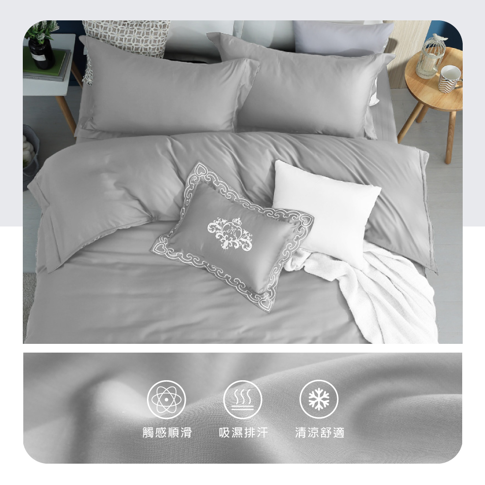 【BEST】韓版100支頂級素色天絲床包組 鋪棉兩用被套 贈刺繡小抱枕