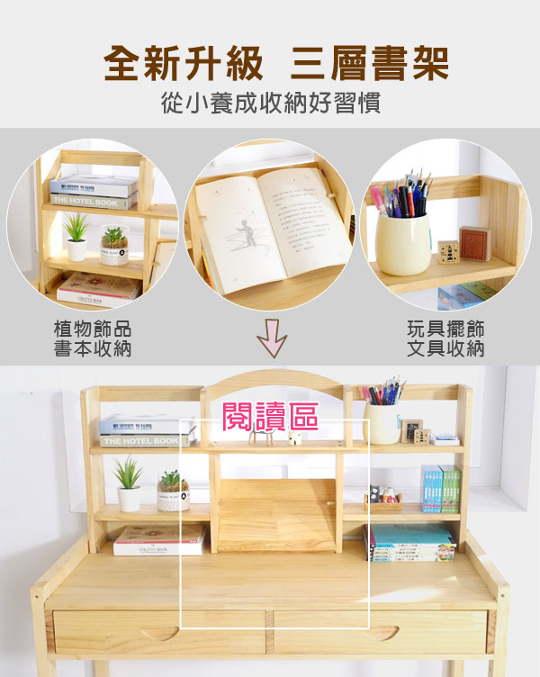 【LOGIS】 多層架大地實木成長桌椅組CBV80/100/120