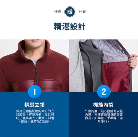 【EHD 宜紅】外套 夾克 保暖 輕量羽絨搖粒絨保暖外套