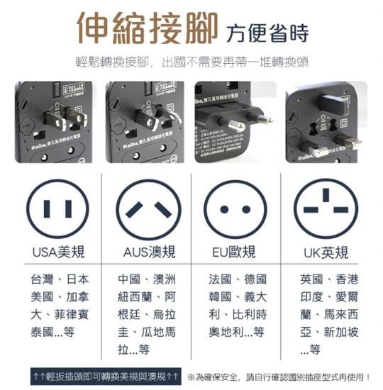 【aibo】PD3.0+QC3.0 18W快充 萬國旅行充電器(附收納袋)