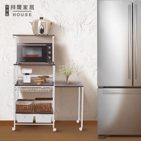 【拜爾家居】伸縮式廚房電器架(MIT台灣製造 附插座 微波爐架 廚房架 )