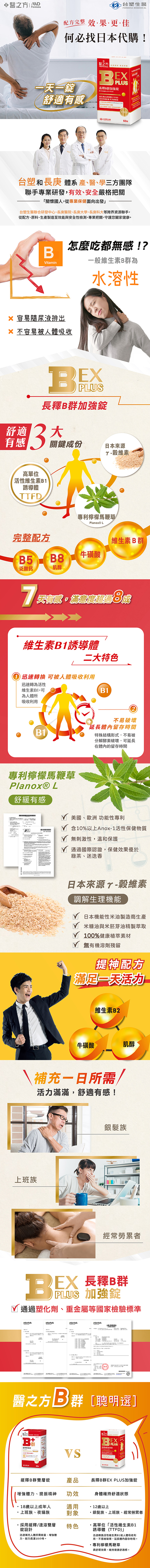 【台塑生醫】長釋B群EX PLUS加強錠(60錠/瓶) 緩釋型 維他命 維生素
