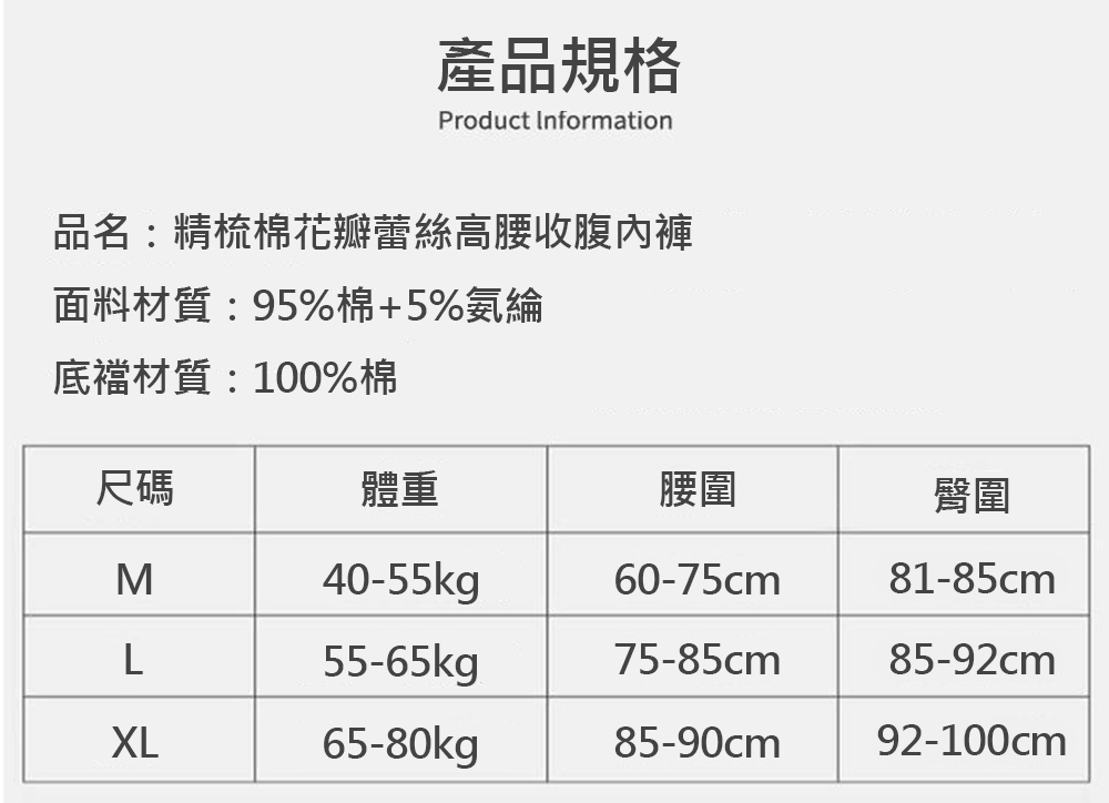 3D立體提臀精梳棉蕾絲高腰收腹內褲 無痕內褲 M-XL