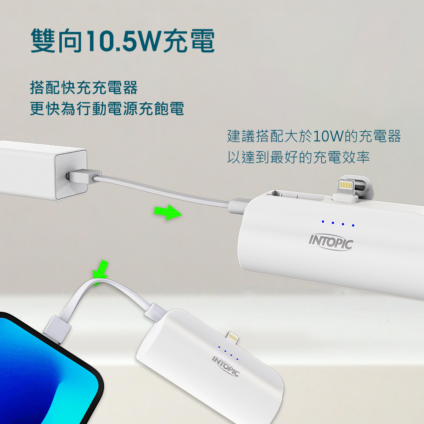 【INTOPIC 廣鼎】PW-507L 迷你口袋式行動電源 (直插式 內附線)