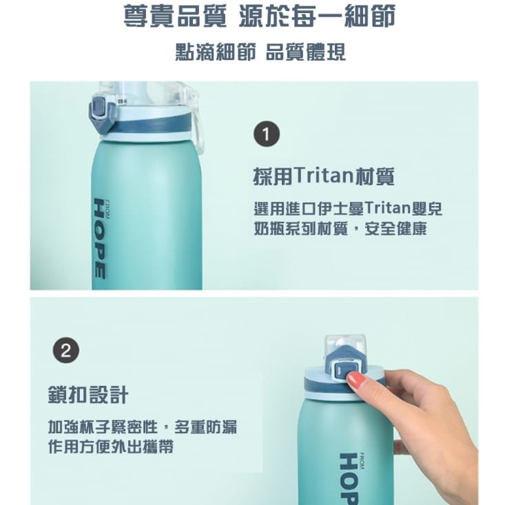 美國進口Tritan材質防摔運動水壺 密封防漏磨砂透明水瓶