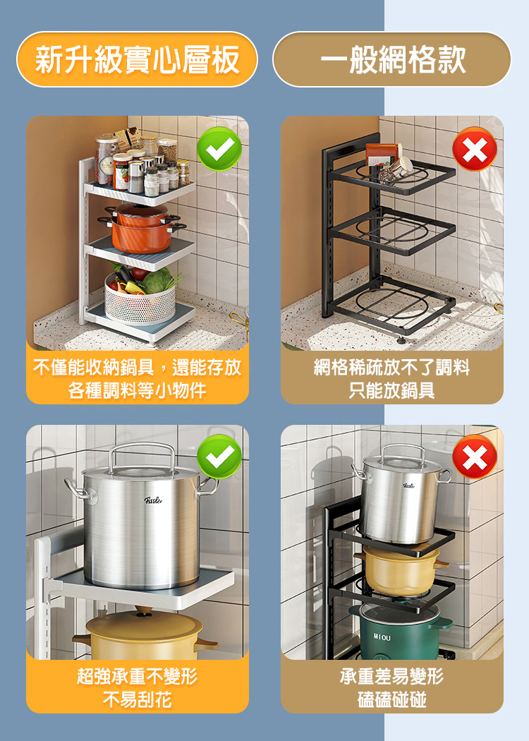 廚房可調式烤漆鍋架置物架 (2層/3層/4層)