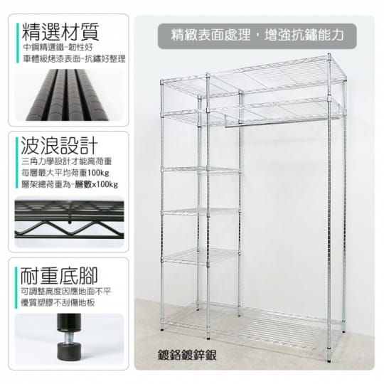 六層開放式大型衣櫥 122x46x180cm 組合衣櫥 開放式衣櫥 鐵力士衣櫥 