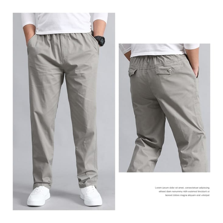 XL-4XL大尺碼純棉耐磨直筒拉鍊寬鬆休閒褲 3色 長褲 修身顯瘦