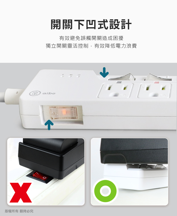 【aibo】7開6插 智慧延長線1.8M 扁插頭 過載安全警示斷電