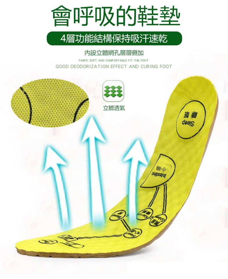 足底按摩防臭艾草鞋墊 運動吸汗速乾 高回彈運動鞋墊 