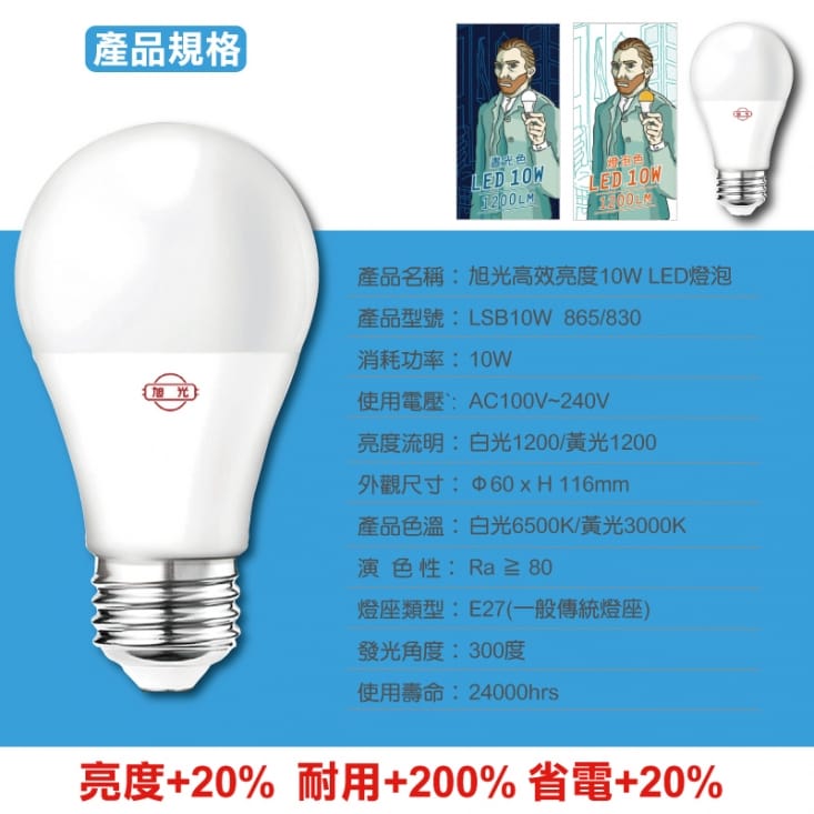 【旭光】超高效能 LED 全發光球泡10W LED燈泡 無藍光危害 LSB10