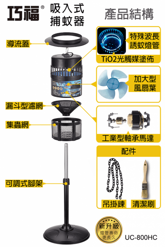       【巧福】吸入式捕蚊器大型 UC-850HE(光觸媒捕蚊器)
