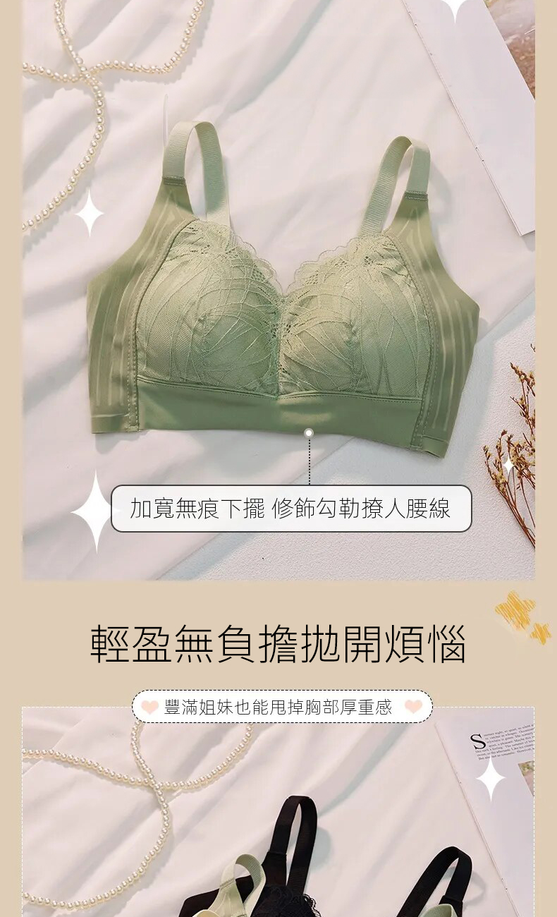 全罩杯果凍三明治薄款蕾絲無鋼圈內衣  M-3XL 3色可選