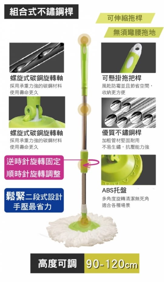 360度手壓免沾手旋轉拖把