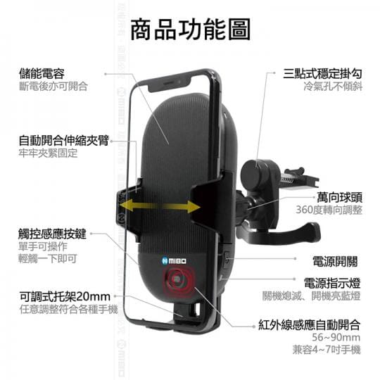 【米寶 MIBO】智能Qi全自動無線充電手機架(自動無線充電手機架)