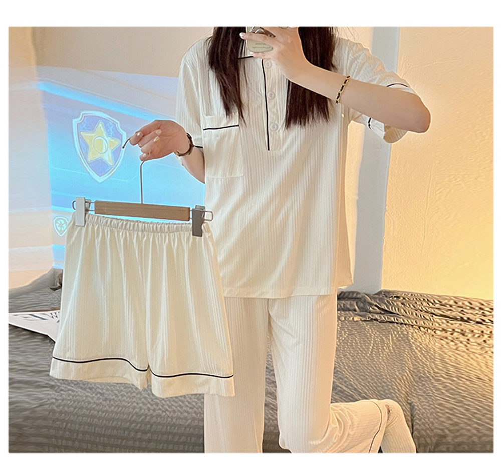 涼感牛奶絲三件套睡衣褲 短袖+短褲+長褲 M-2XL