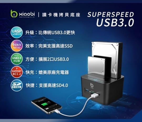 小比科技 雙硬碟拷貝底座讀卡機(AS56D2HC01)