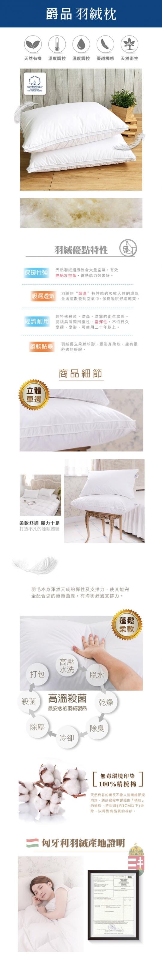 鴻宇HongYew 美國棉授權 防蹣抗菌多孔纖維枕2入