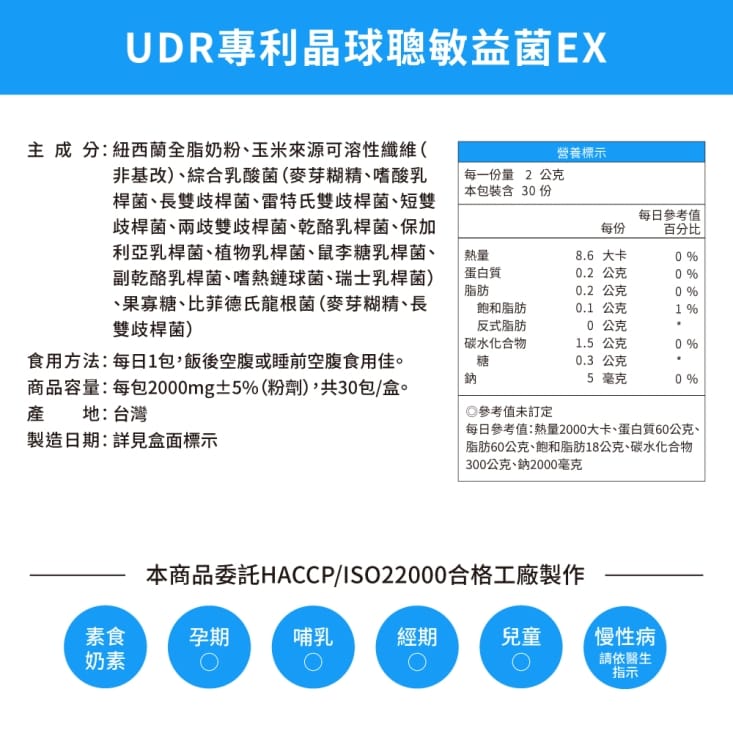 【UDR】專利晶球聰敏益菌EX (30包/盒) 每包100億晶球好菌 調節體質