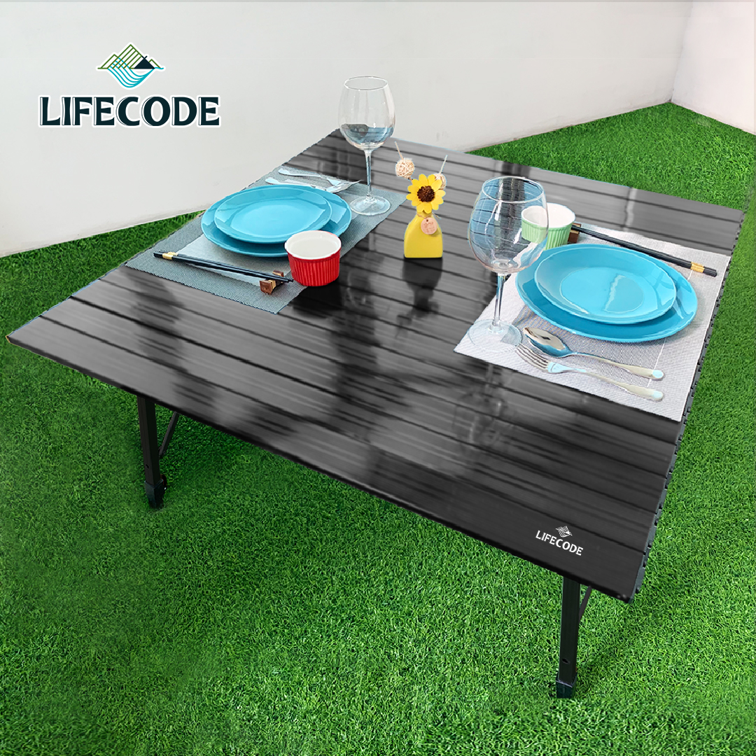 【LIFECODE】娛樂王方型鋁合蛋捲桌/折疊桌90x90cm-送桌布(2色可選