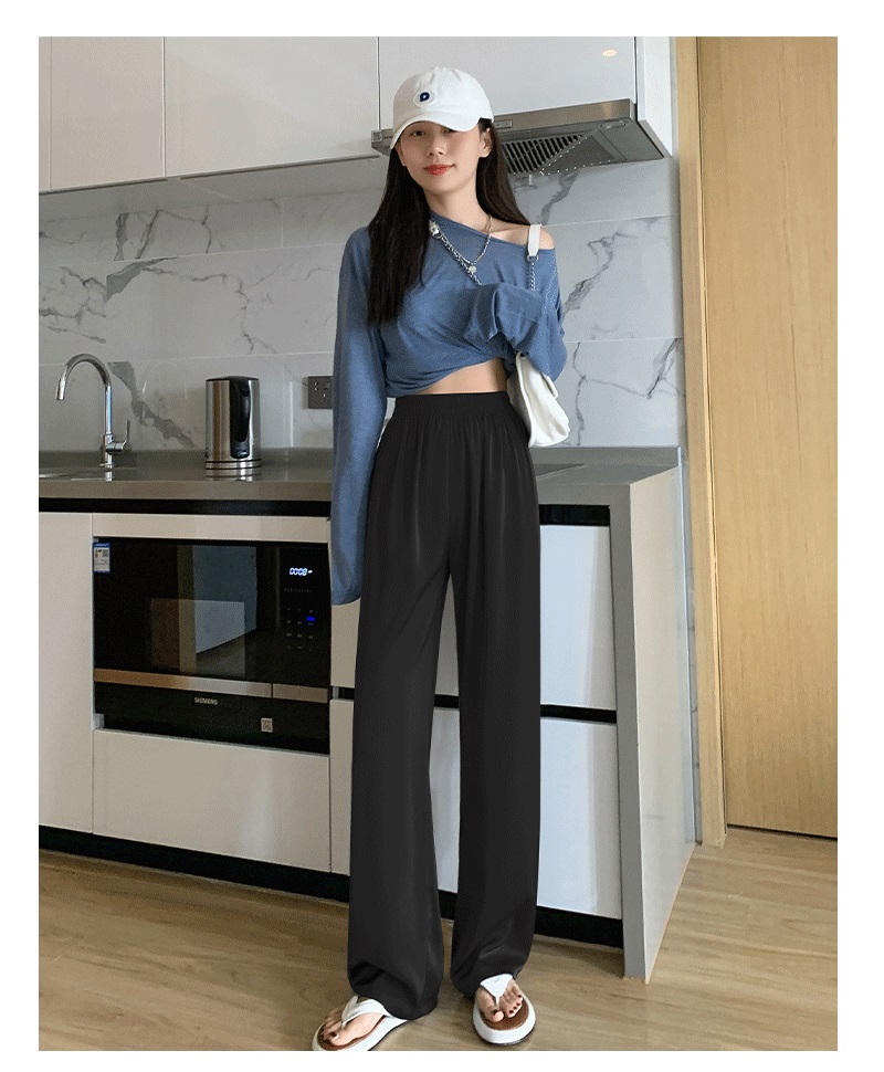 春夏冰絲涼感防曬修身寬鬆垂感闊腿褲 寬褲 休閒褲 四色任選