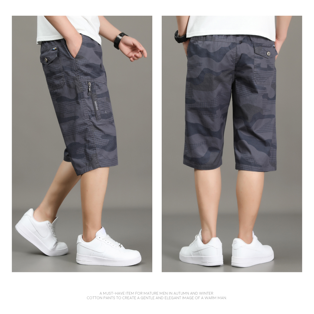 迷彩工裝抽繩多口袋七分褲-3色可選 XL-4XL