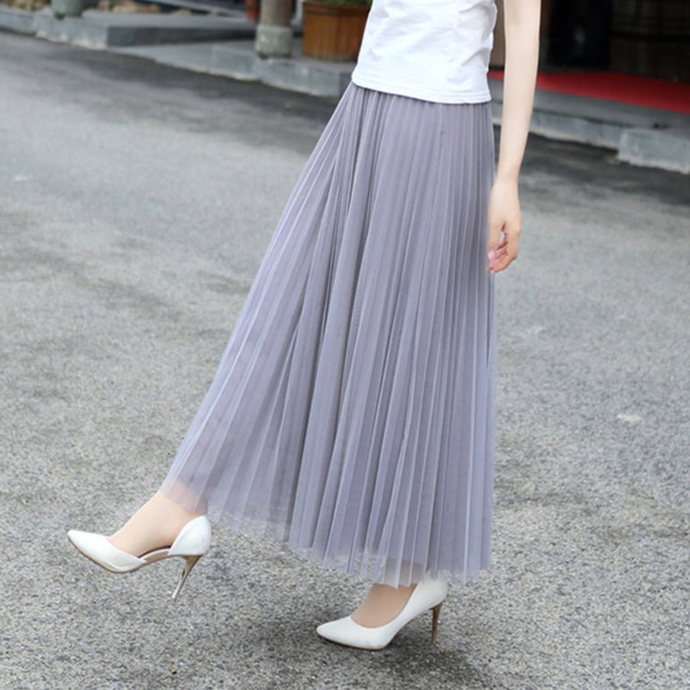 高腰顯瘦A字網紗甜美春夏唯美浪漫長裙 黑/杏/灰色任選