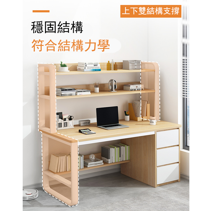 【E家工廠】大桌面抽屜收納電腦桌(橡木色+白)