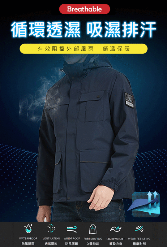 高機能防水防風三穿可拆登山情侶衝鋒外套