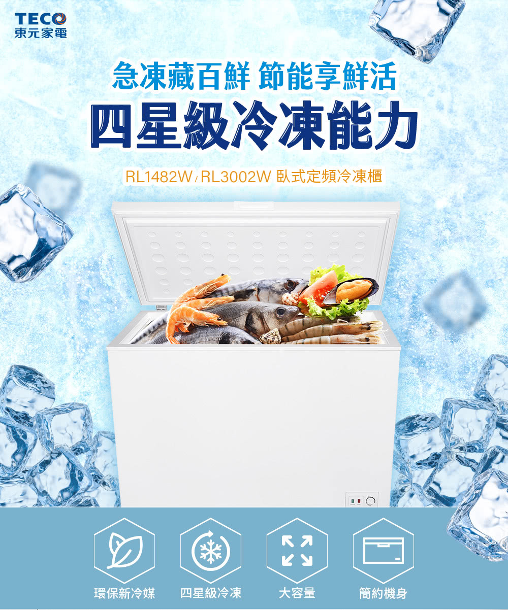 【TECO東元】300公升上掀式臥式冷凍櫃 含拆箱定位 RL3002W