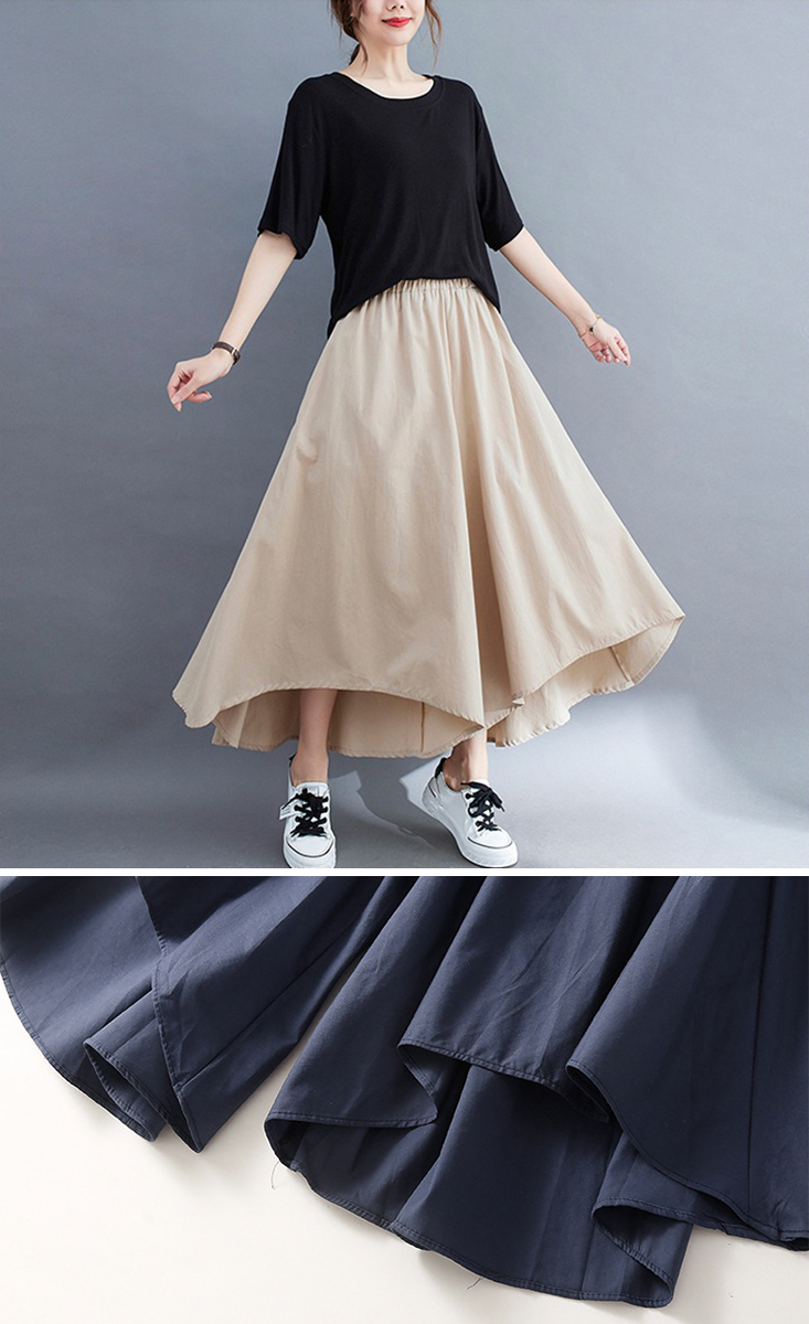 冰絲涼爽寬鬆不規則鬆緊腰大擺褲裙 寬褲 修身顯瘦設計 M-2XL 四色任選