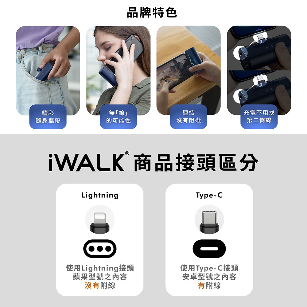 【iWALK】四代4500mAh直插式口袋行動電源 DBL4500NC