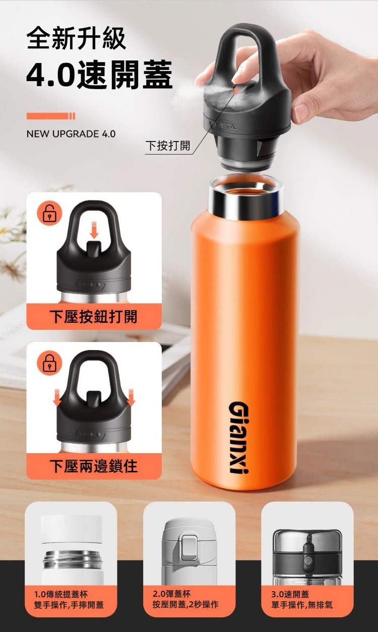 316不鏽鋼一鍵開蓋保溫壺640/900ml 保溫保冷 隨行杯 水壺 運動健行