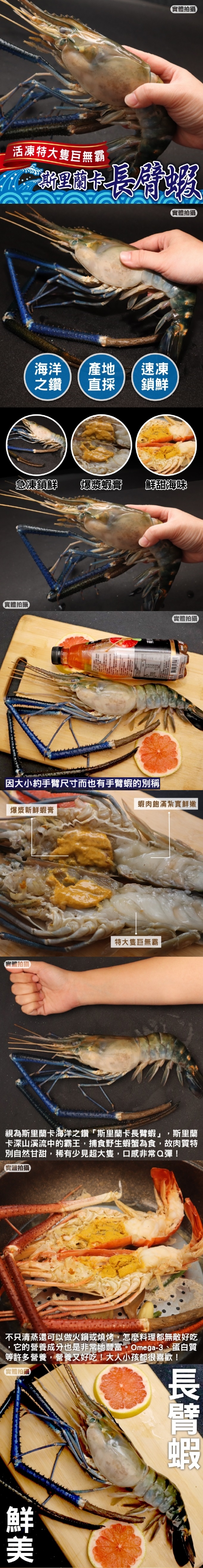 【三頓飯】巨無霸斯里蘭卡淡水長臂蝦 450g±10%/隻