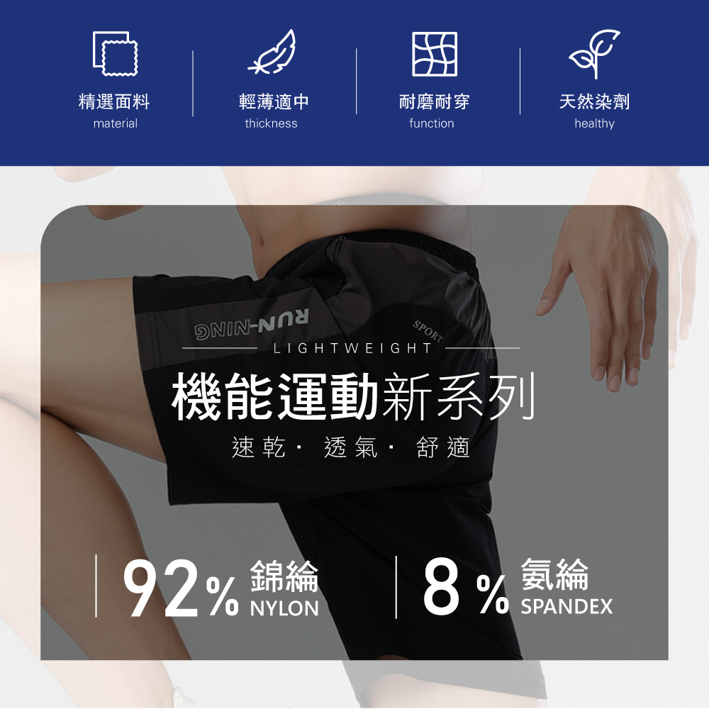 XL-4XL 輕量科技鬆緊腰慢跑速乾運動短褲 三色可選