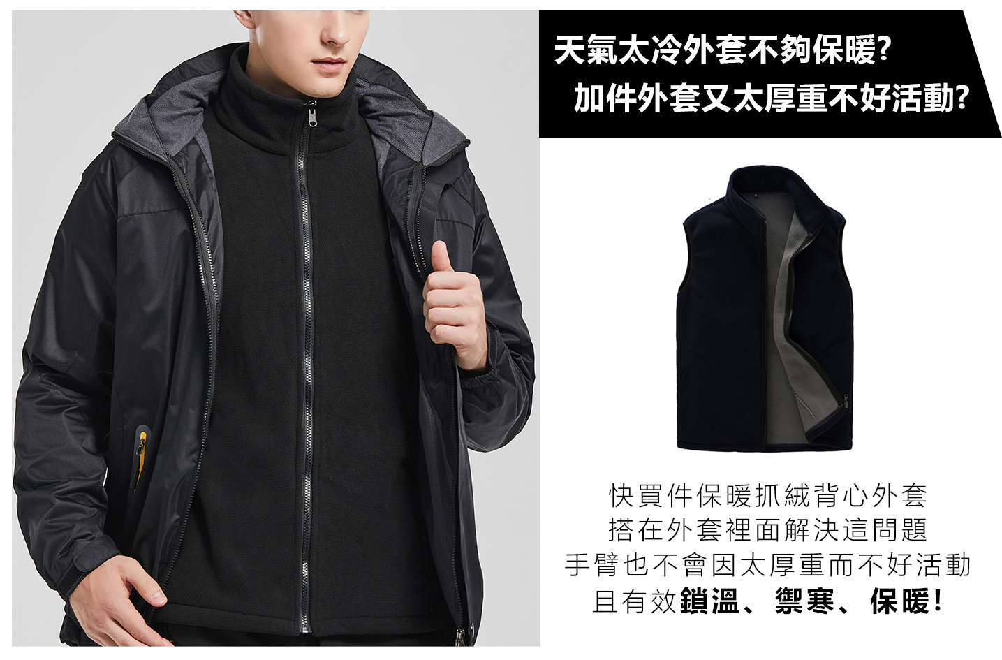 男女款保暖禦寒抓絨背心外套 刷絨背心 L-3XL 抗寒百搭