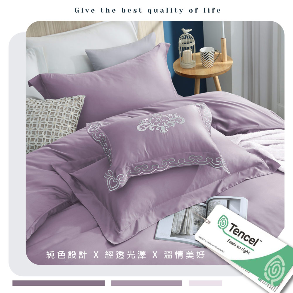 【BEST】韓版100支頂級素色天絲床包組 鋪棉兩用被套 贈刺繡小抱枕