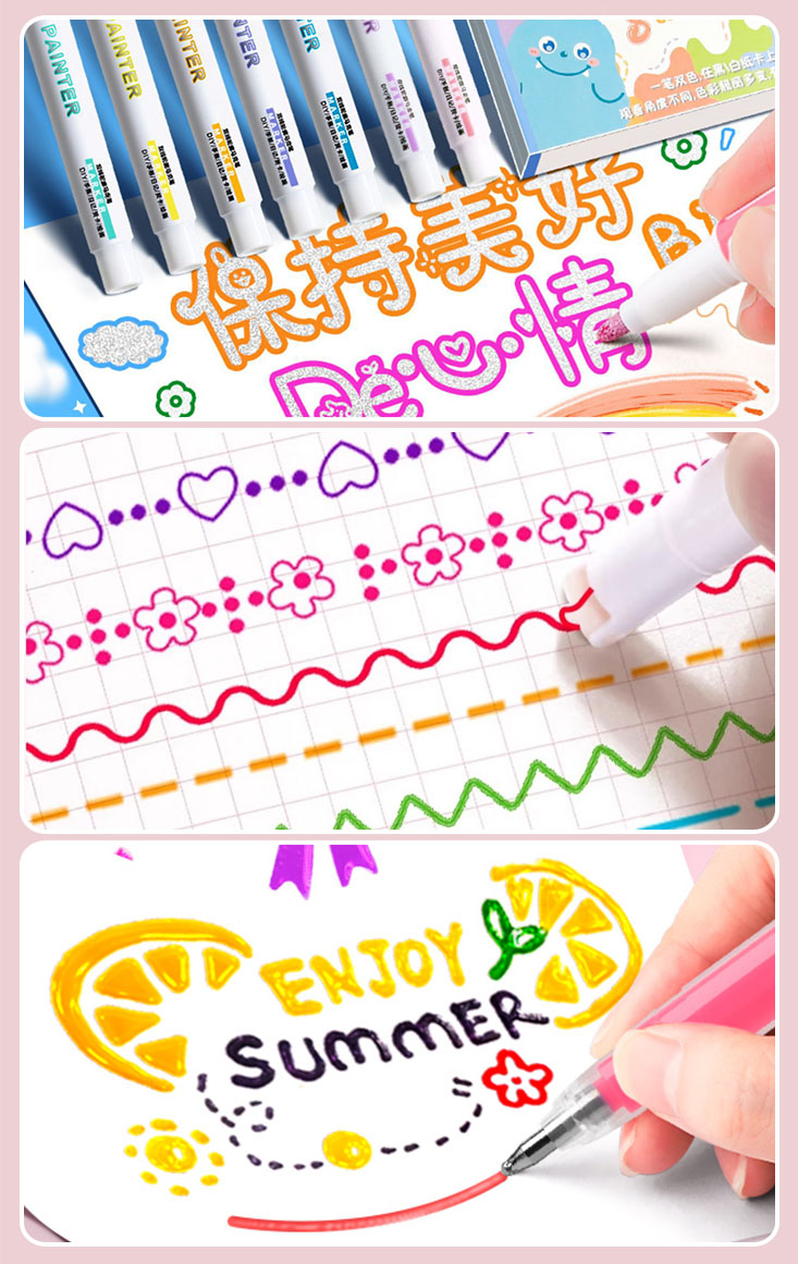 創意多彩果凍雙線輪廓筆8色/12色/24色/28色 彩色筆 原子筆 畫筆 塗鴉筆