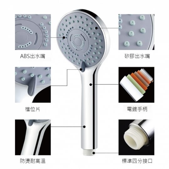 可調整五段式增壓蓮蓬頭套組