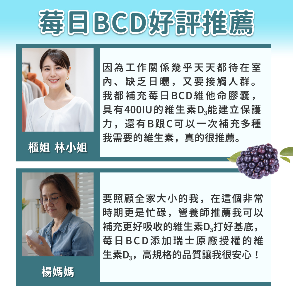 【歐瑪茉莉】莓日BCD維他命(30粒/盒) 百年大廠維生素D3+波森莓