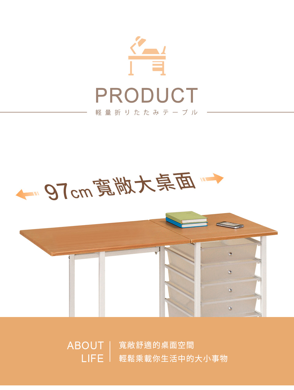 【AAA】MIT六抽移動式折疊桌-2色可選