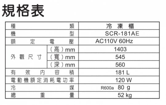 SANLUX台灣三洋【SCR-181AE】181公升直立式冷凍櫃 分12期0利率