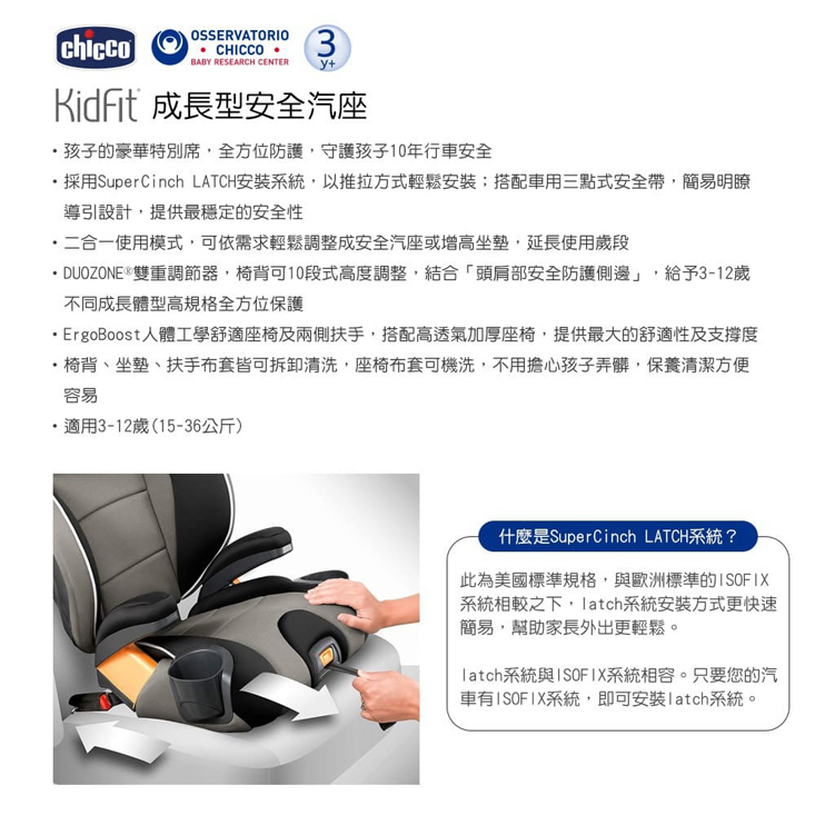 【Chicco】 KidFit 成長型安全汽座(風格黑/寶礦灰) 安全座椅