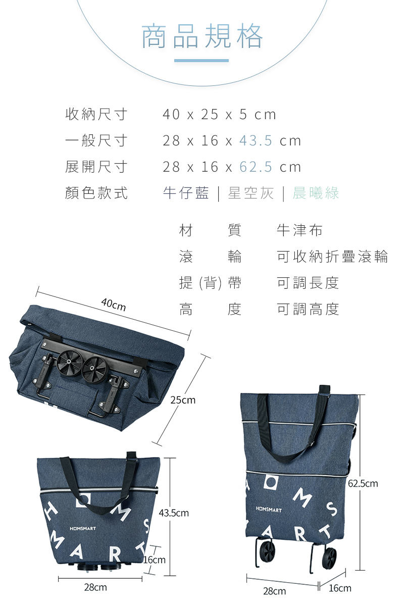 多功能可折疊手提購物袋 牛仔藍/深空灰/晨曦綠/購物車/買菜車/可拉鍊增大容量