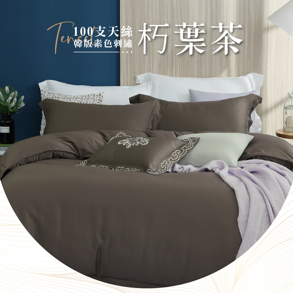 【BEST】韓版100支頂級素色天絲床包組 鋪棉兩用被套 贈刺繡小抱枕