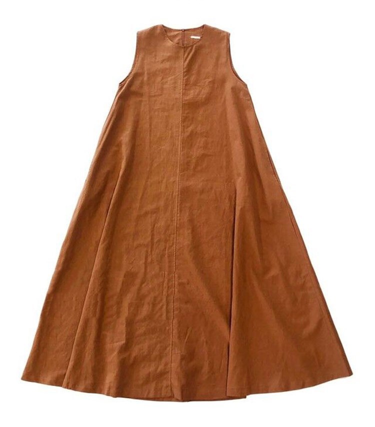 韓系修身顯瘦涼感簡約棉麻洋裝 棉麻連身裙 連衣裙 3色  